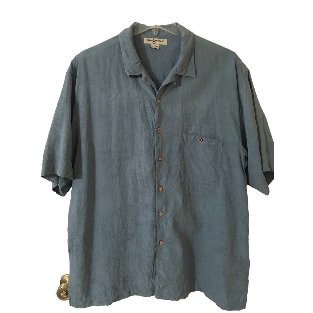 Hook & Tackle XL Light Blue 70% Finest Silk 30% Cotton Short Sleeve Button Shirt